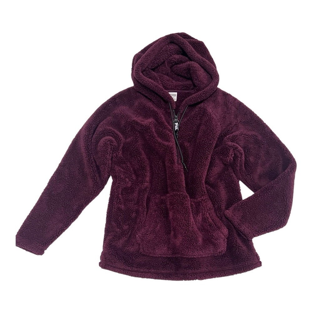 Victoria's Secret PINK Teddy Hoodie Merlot Burgundy Plush Pullover Size Medium‎